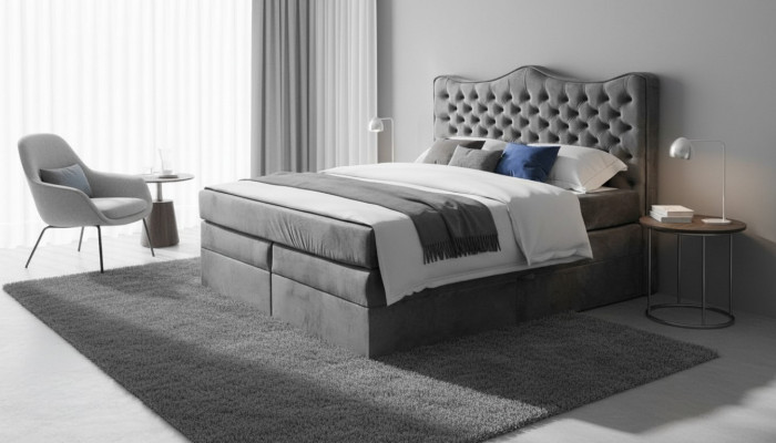 Bettframe gro Chesterfield Schlofzëmmer Design elegant Stoff klassesch Miwwelen