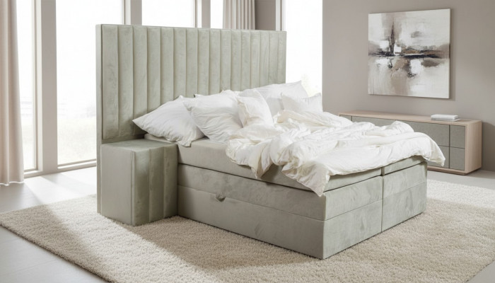 Modern Taupe-Doppelbett 2x Nuetsdëscher Schlofzëmmer Boxspringbett