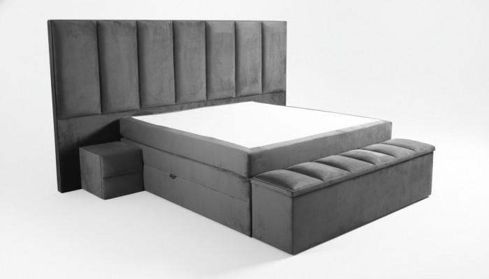 Grousbett a Faarf Gro+2x Nospilldëscher klassesch Schlofzëmmermiwwel Design elegant