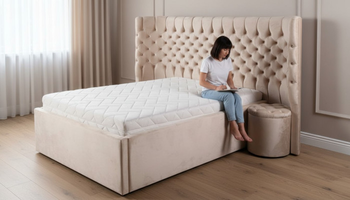 Beige Chesterfield Duebelbett Modern Schlofzëmmer Miwwelen Luxus Better