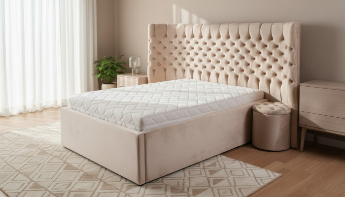 Beige Chesterfield Duebelbett Modern Schlofzëmmer Miwwelen Luxus Better