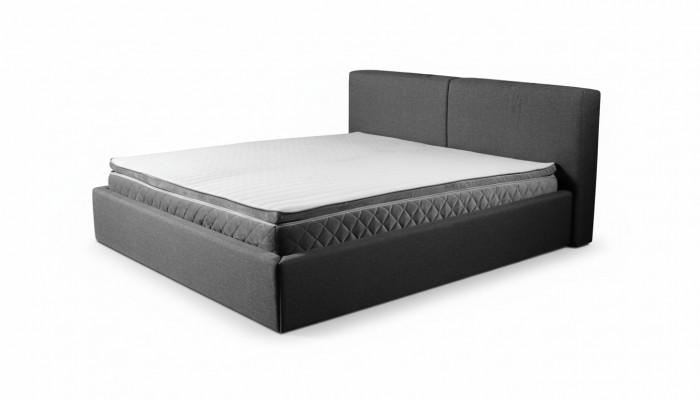 Grou Bett mat Duebelsstall Fir Këssen Bettkëscht Design Elegant Stoffbett