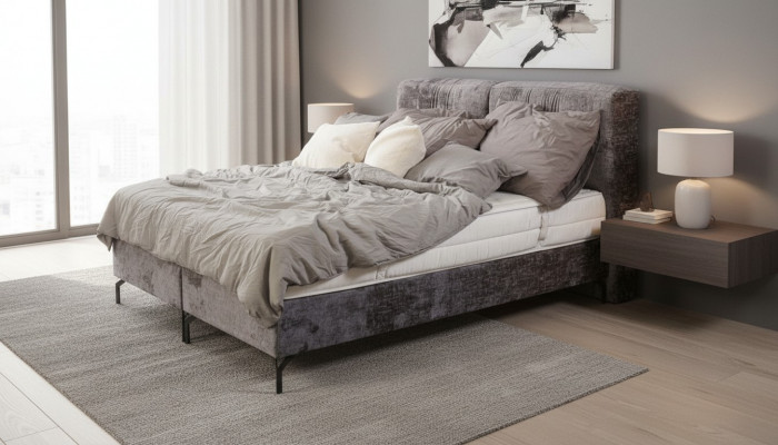 Grouss duebelt Bett Modern Schlofzëmmermiwwelen Designer Textilbetter Nei