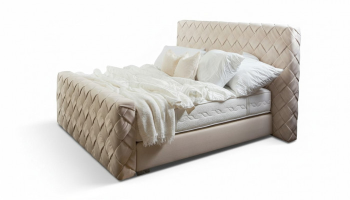 Duebelt Bett a Beige Modern Schlofkummer Miwwelen Luxus Stilvoll Stoffbett