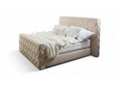 Duebelt Bett a Beige Modern Schlofkummer Miwwelen Luxus Stilvoll Stoffbett