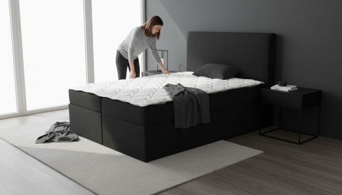 Schwaarzt Duebelbett Klassesch Schlofzëmmermiwwel Design Eleganten Stoff nei