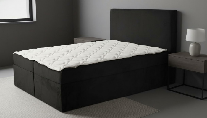 Schwaarzt Duebelbett Klassesch Schlofzëmmermiwwel Design Eleganten Stoff nei