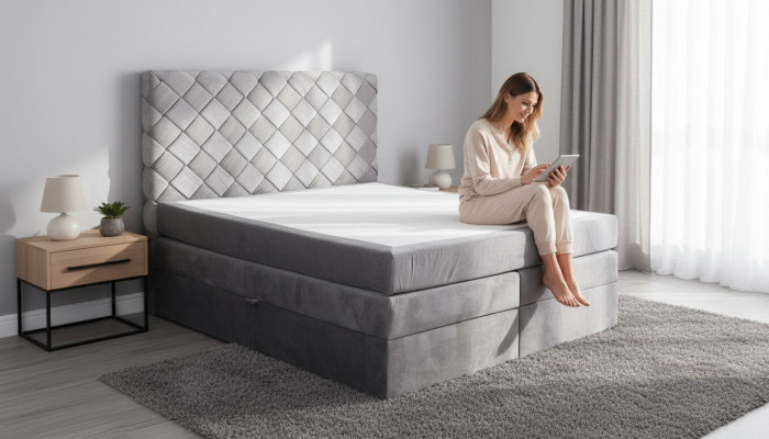 Boxspringbett mat Bettkëscht Matratz Better Chesterfield Schlofkummer