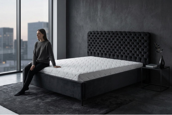 Schwaarzt Chesterfield Bett Klassesch Schlofzëmmersmiwwelen Design Stëff