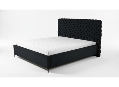 Schwaarzt Chesterfield Bett Klassesch Schlofzëmmersmiwwelen Design Stëff