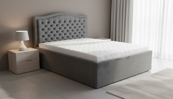 Groue Chesterfield-Bett Klassesch Schlofzëmmer-Miwweldesign Elegant Stof