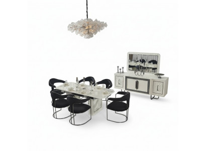 Modern Iesszëmmer Set Wäissen Iessdësch 6 Still wäissen Sideboard Spigel nei