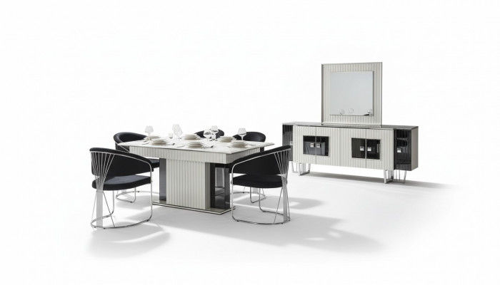 Luxus Iesszëmmer Set Iessdësch mat 6x Léinstill Kommoud Spigel 8 Deeler