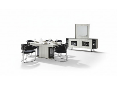 Luxus Iesszëmmer Set Iessdësch mat 6x Léinstill Kommoud Spigel 8 Deeler