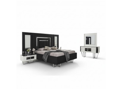 Schlofkummermiwwel Luxusbett Textil mat Nuetsdësch Kommode Spigel 5 Deeler