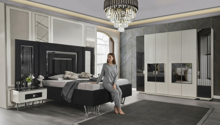Schlofzëmmer Set 2x Nuetsdëscher Kleederschaf Komplett Zëmmer Bett Miwwelen 4-tlg
