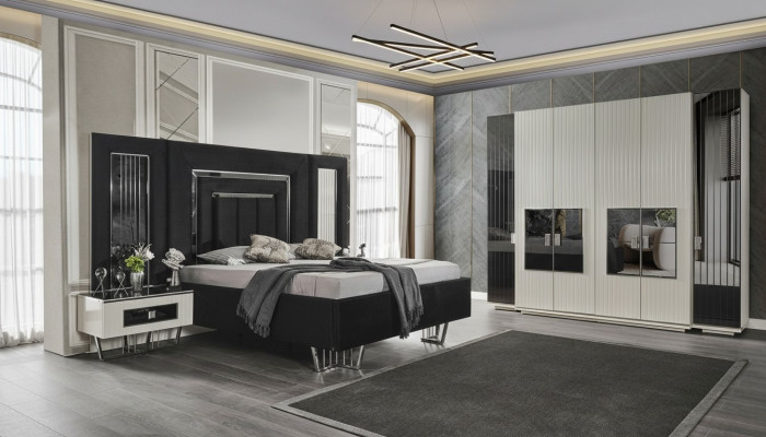 Schlofzëmmer Set 2x Nuetsdëscher Kleederschaf Komplett Zëmmer Bett Miwwelen 4-tlg