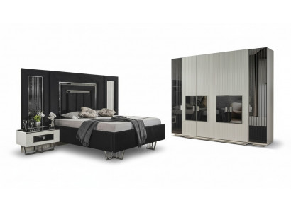 Schlofzëmmer Set 2x Nuetsdëscher Kleederschaf Komplett Zëmmer Bett Miwwelen 4-tlg