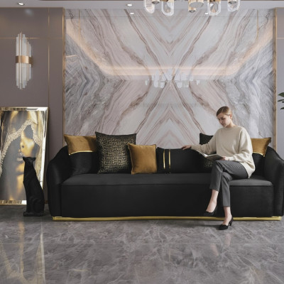 Gëllene Stoff 3-Sëtzer Textilsofa brong Canapé Polstersofas Sofas Miwwelen