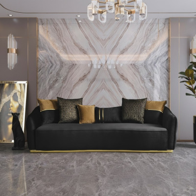 Gëllene Stoff 3-Sëtzer Textilsofa brong Canapé Polstersofas Sofas Miwwelen