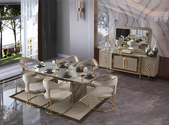 Iessdësch Gro Modern Iesszëmmer Schéin Kichen Holz Dëscher Design Luxus Metall Nei