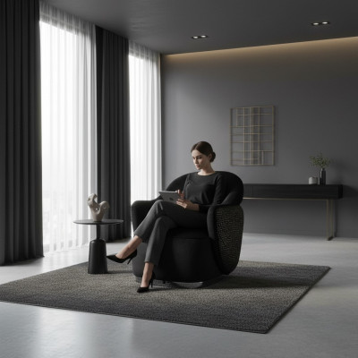 Sessel 1-Sëtzer schwaarz Luxus Design Wunnzëmmer modern elegant Bezuchstoff nei