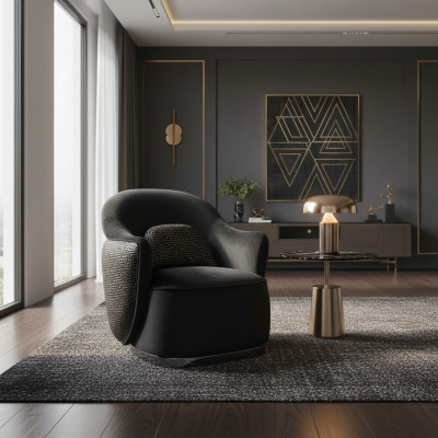 Sessel 1-Sëtzer schwaarz Luxus Design Wunnzëmmer modern elegant Bezuchstoff nei