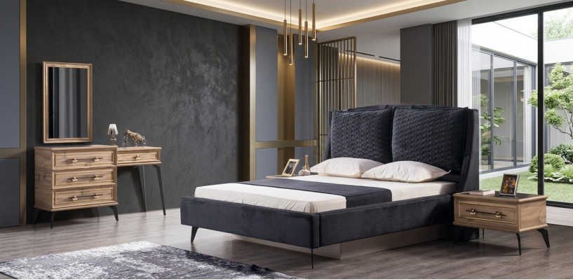 Schlofzimmer Set 4-deeleger modernen Luxusbett 2 Nuetsdëscher Kommode inklusiv