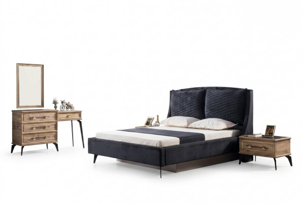 Schlofzimmer Set 4-deeleger modernen Luxusbett 2 Nuetsdëscher Kommode inklusiv