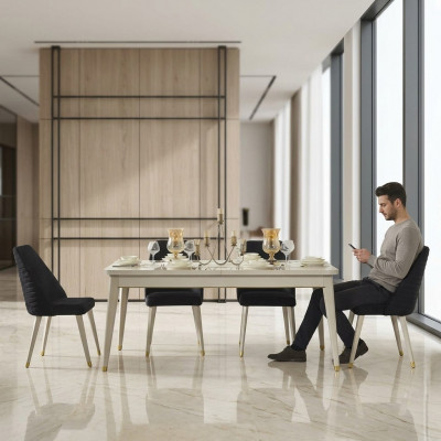 Iessdësch Dësch Iesszëmmer Wunnzëmmer Dëscher Holz Design Wäiss Konferenzdësch Neit