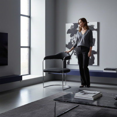 Moderne Fotell Stull 1x Iesszëmmer Tëlee Lounge Sëtz Polsterstull Neit Textil