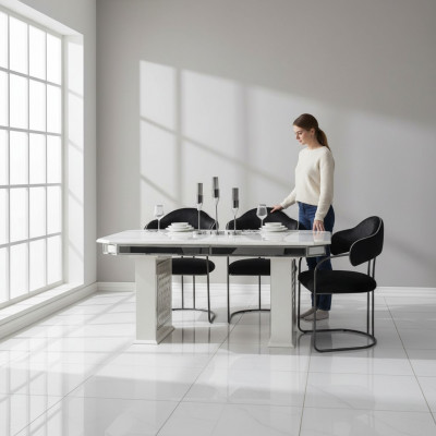 Béige Iessdësch Design Dëscher Luxus Dësch ausziehbar Miwwelen Iesszëmmer Miwwelen