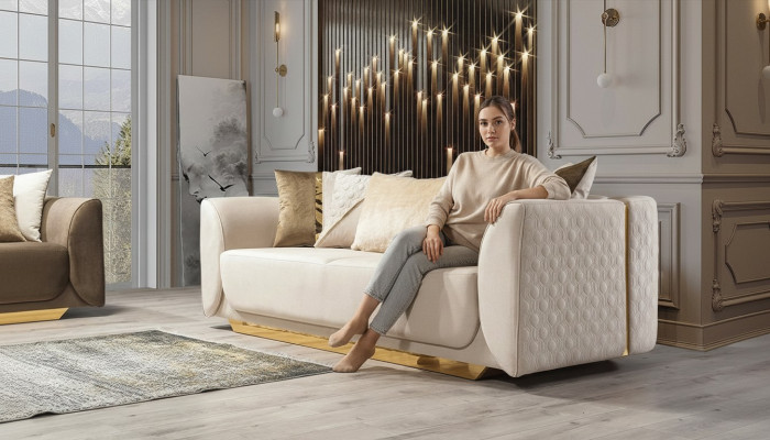 Design 3-Sëtzer Relax Sofas Club Lounge Sofa Textil Polster Canapé Stoff Canapéen