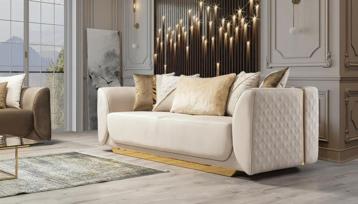 Design 3-Sëtzer Relax Sofas Club Lounge Sofa Textil Polster Canapé Stoff Canapéen