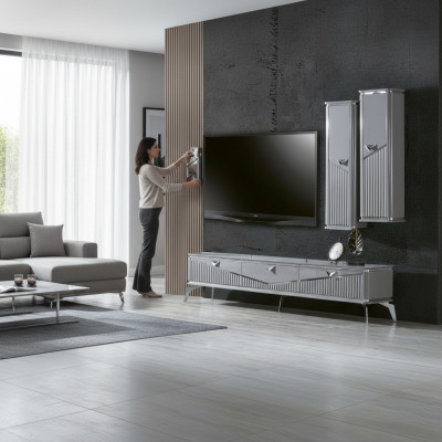 RTV-Säitenschaf, TV-Ständer, Fernseher-Wand, Wunnwand, Lowboard, Gro, Héichglanz