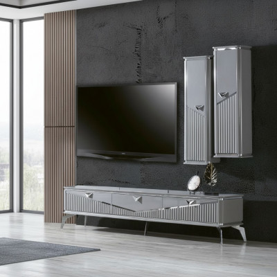 RTV-Säitenschaf, TV-Ständer, Fernseher-Wand, Wunnwand, Lowboard, Gro, Héichglanz