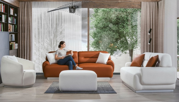 Gemittlech Kautschsëtzung Wunnzëmmer Couch Sëtzpolster Sëtzung 3+3+1 Hocker 4 stéckeg
