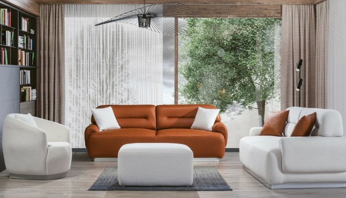 Gemittlech Kautschsëtzung Wunnzëmmer Couch Sëtzpolster Sëtzung 3+3+1 Hocker 4 stéckeg