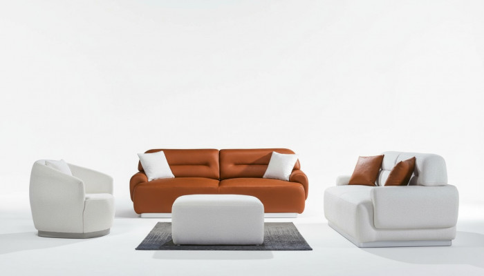 Gemittlech Kautschsëtzung Wunnzëmmer Couch Sëtzpolster Sëtzung 3+3+1 Hocker 4 stéckeg