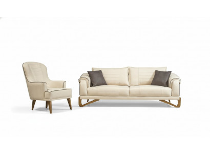 Canapé-Set Beige mat Holzgestell 3+1 Sëtzer Couche Garnituren Miwwelen
