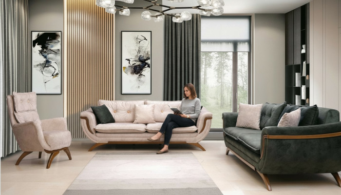 Dräi-Sëtz-Stuff Set 3+3+1 Couchgarnitur Sëtzpolster Stoffsofa Couch Sofa