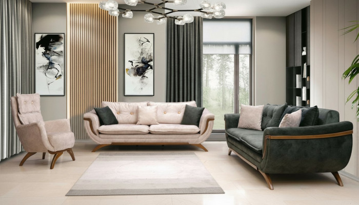 Dräi-Sëtz-Stuff Set 3+3+1 Couchgarnitur Sëtzpolster Stoffsofa Couch Sofa
