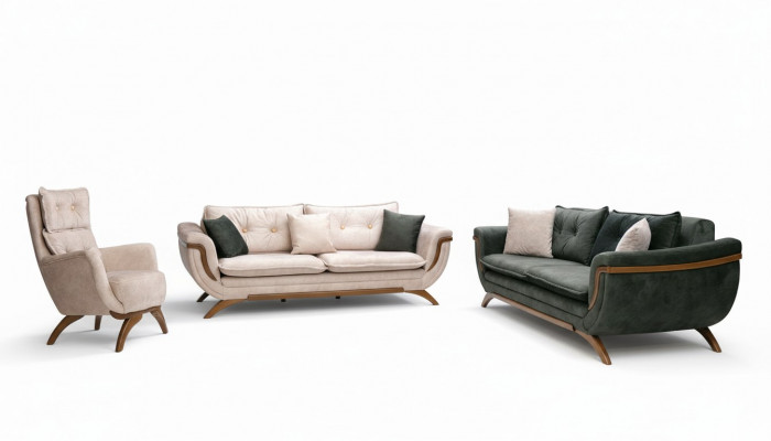 Dräi-Sëtz-Stuff Set 3+3+1 Couchgarnitur Sëtzpolster Stoffsofa Couch Sofa