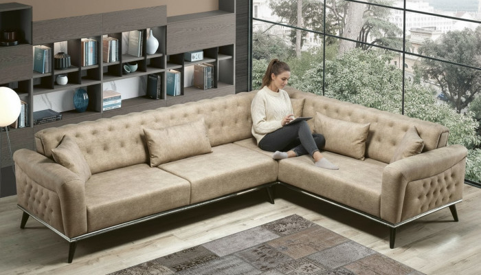 Canapé Beige Wunnzëmmer Set Design Modern Canapé Eckcanapé nee