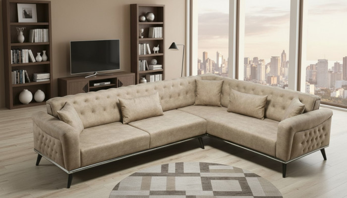 Canapé Beige Wunnzëmmer Set Design Modern Canapé Eckcanapé nee