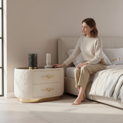 Modernen Nuetsdësch Säitentësch Wäiss Design Nuetskommode Nuetskonsole Miwwel Nei