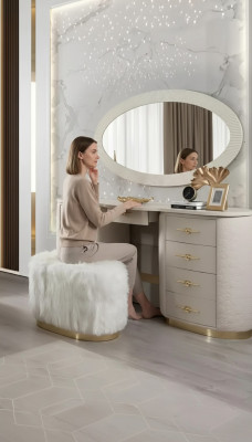 Schminktisch Set Konsol Spigel Schlofzëmmer Miwwelen Design Hocker Set Nei