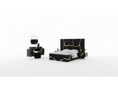 Luxe Schlofzëmmer Miwwelen Bett mat gëllenen Schlaange Muster Better 200x200