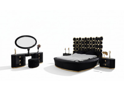 Komplett Schlofkummer Set Luxusbett 2x Nuetsdëscher Schminkdësch Spigel 5 Deeler
