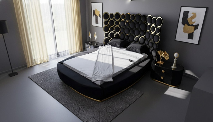 Designer Bett Luxus Textilbetter Schlofzëmmer Duebelbett 200x200cm Bettrahmen